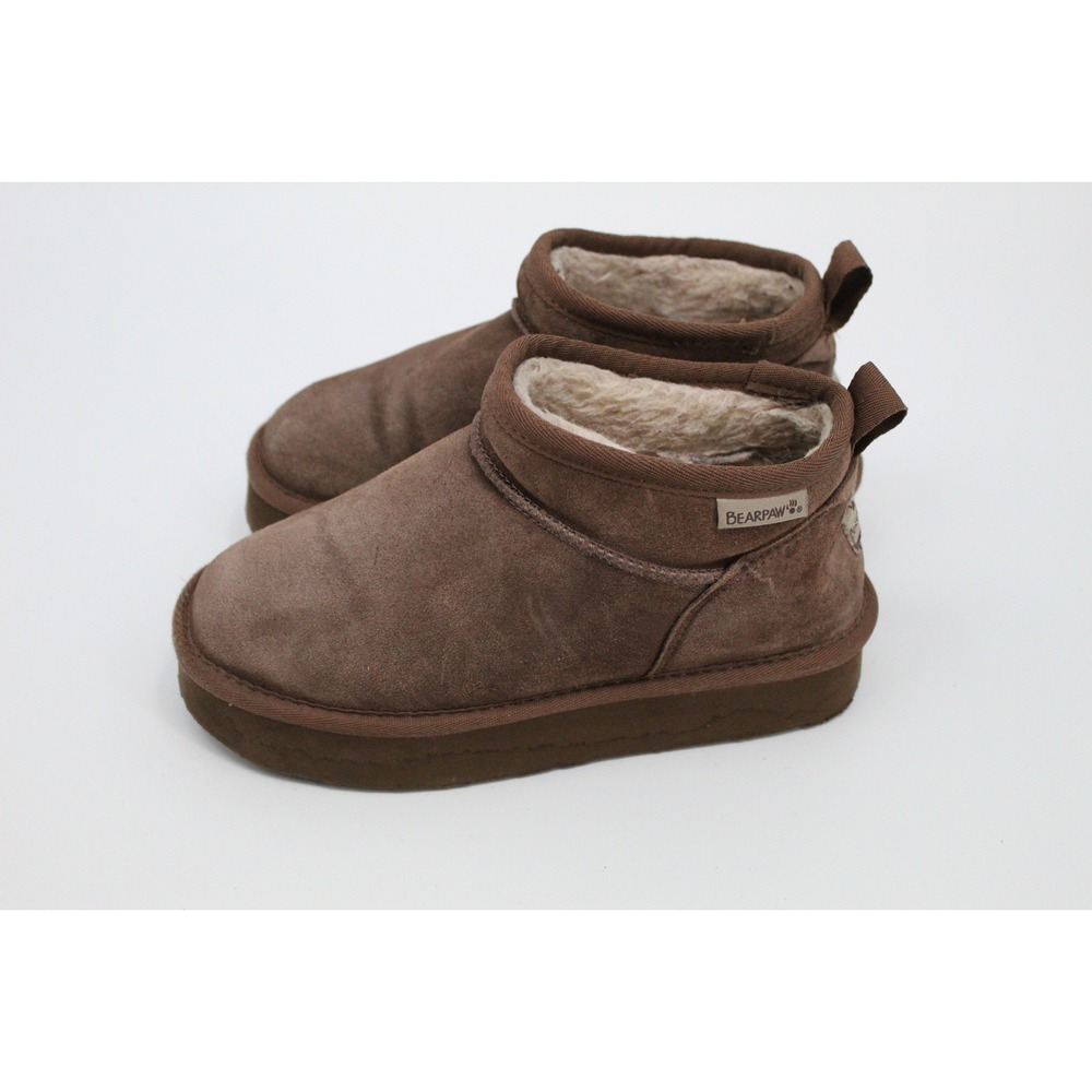 Bearpaw Womens Brown Suede Ankle Boots Faux Fur‎ Lined Platform Booties Size 7